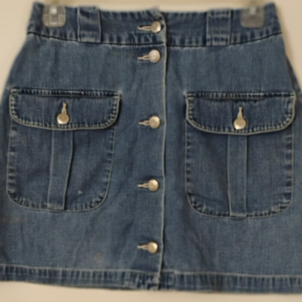 Gap Blue Denim Skirt Sz 4 Five button front Cargo Pockets 15" Long